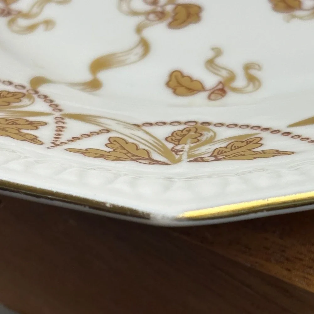 Weimar Porzellan Oval Platter Gold Oak Leaf Acorn GDR Germany Grandmillennial
